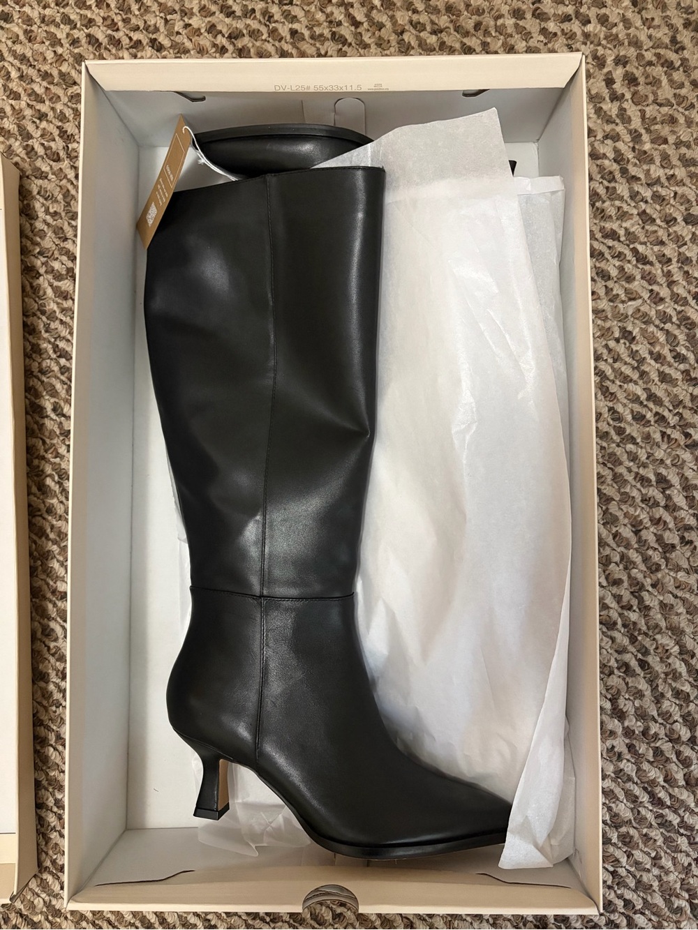 Dolce Vita Black Leather Knee-High Heeled Boots wide calf